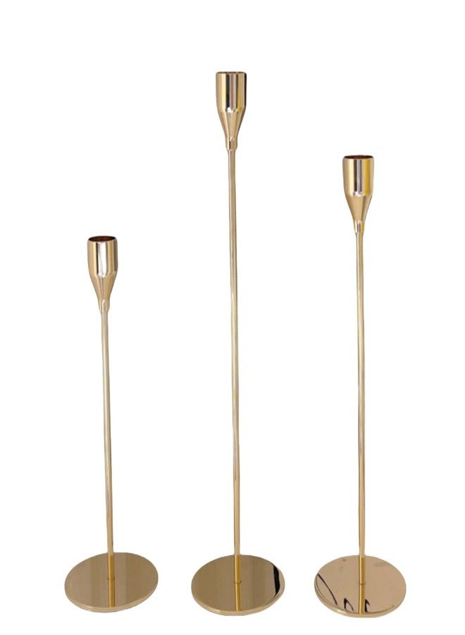 SwandTanpand Candle Holders Gold Decor 3 Set, 9"x11"x13" Iron Candle Holder Three-Piece Set Table Decor centerpieces Living Room, Mantelpiece, Decorative Ornaments, Candle Holder Wedding Decor(Gold) - Image 1